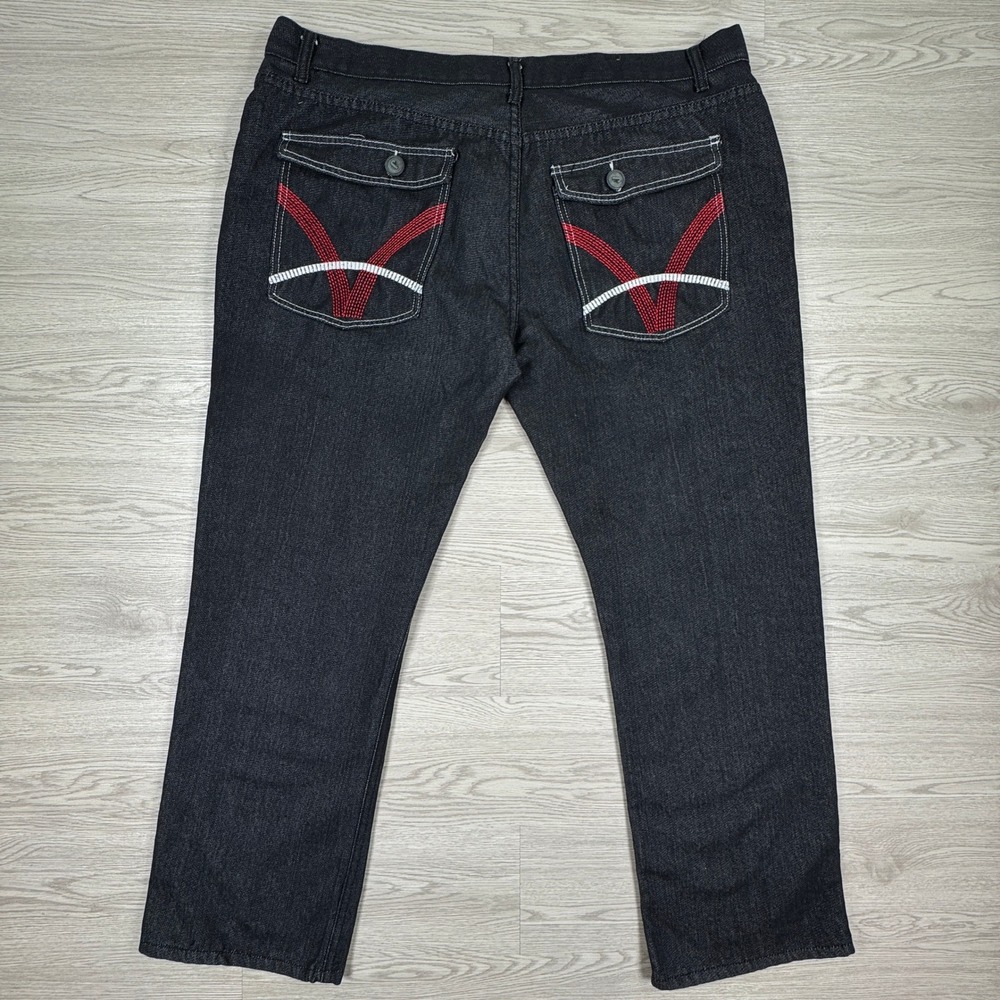Jeanetix Men's Jeans Straight Leg Black Denim 42 Embroidered Back Pockets